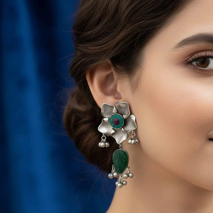 Antique Floral German Silver Leaf Drop Earrings