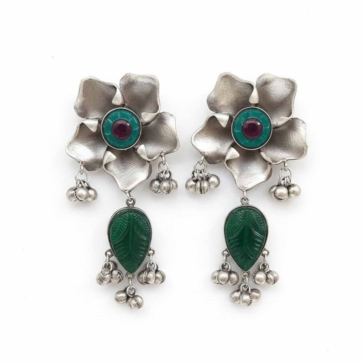 Antique Floral German Silver Leaf Drop Earrings