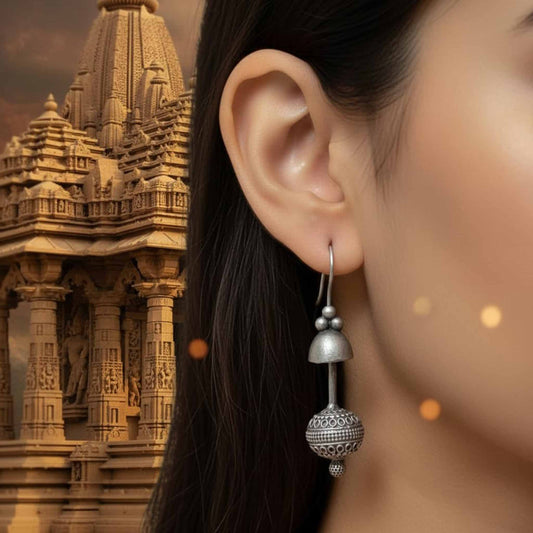 German Silver Temple Jhumka Earrings – Traditional Drop Design