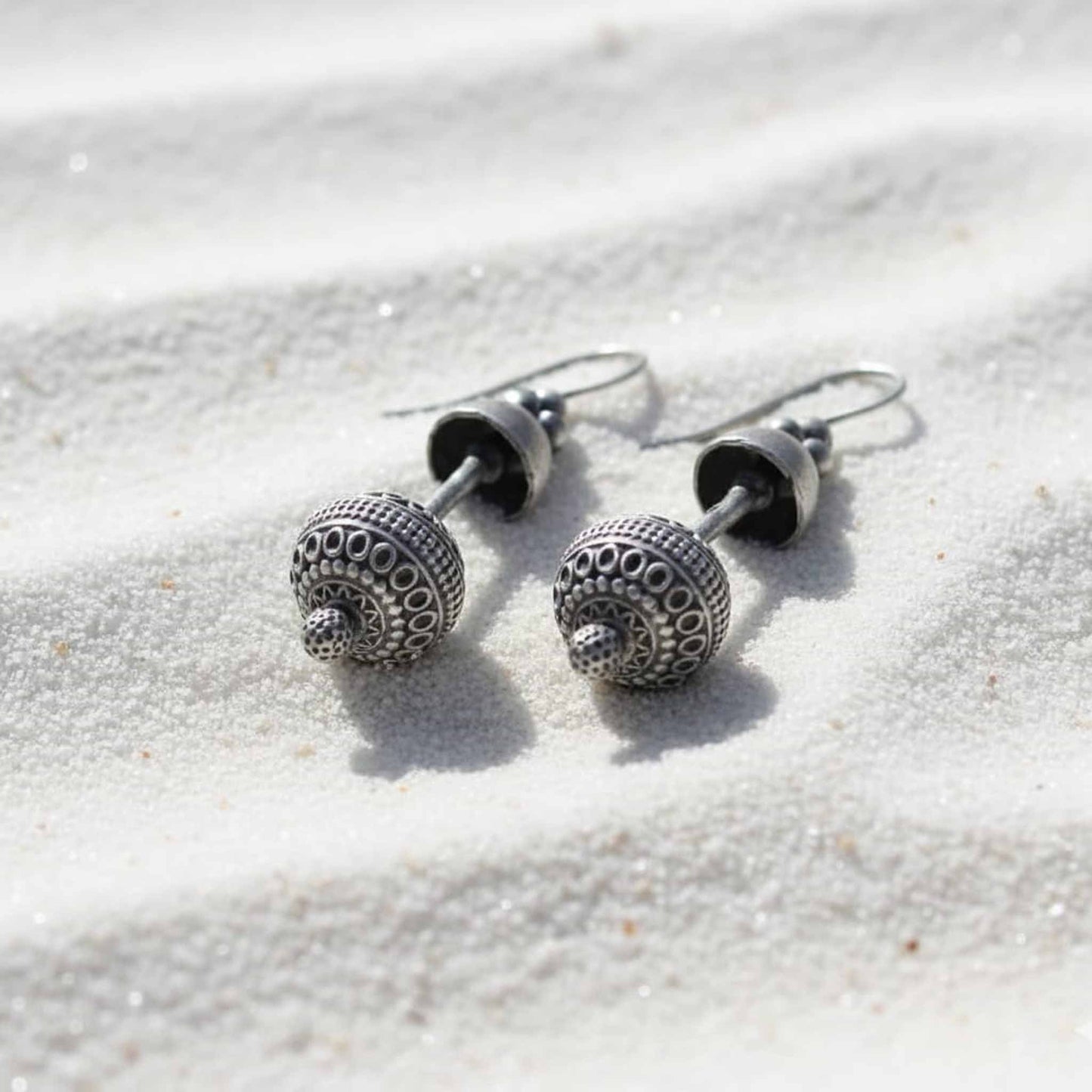German Silver Temple Jhumka Earrings – Traditional Drop Design