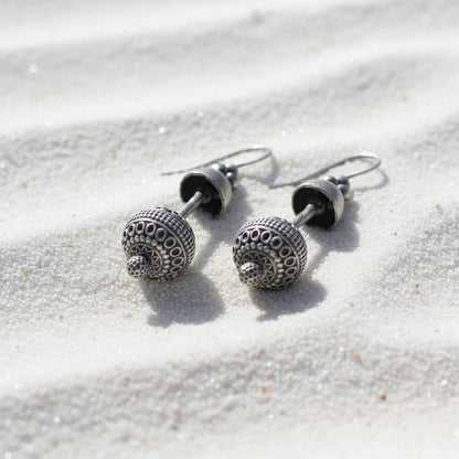 German Silver Temple Jhumka Earrings – Traditional Drop Design