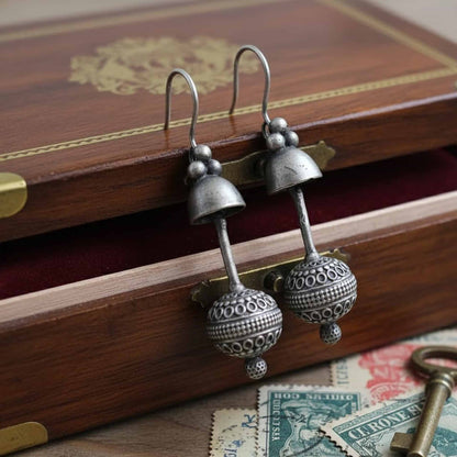 German Silver Temple Jhumka Earrings – Traditional Drop Design