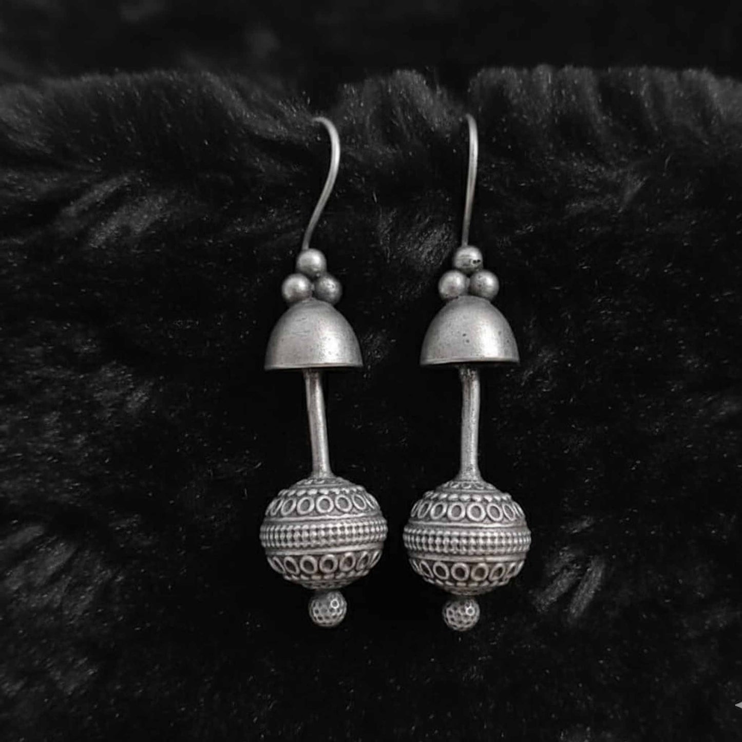 German Silver Temple Jhumka Earrings – Traditional Drop Design