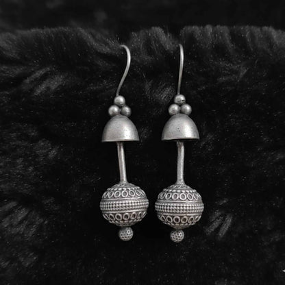 German Silver Temple Jhumka Earrings – Traditional Drop Design