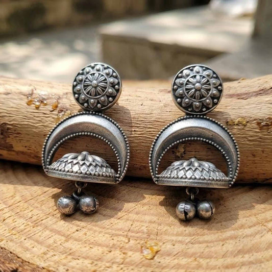 Floral Mandala Crescent Jhumka Earrings for Women
