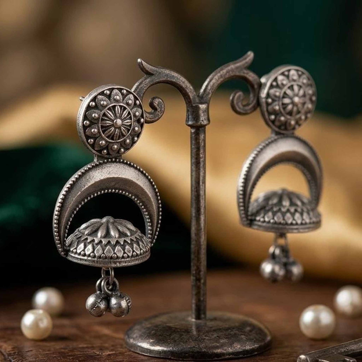 Floral Mandala Crescent Jhumka Earrings for Women