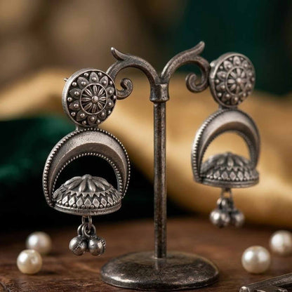 Floral Mandala Crescent Jhumka Earrings for Women