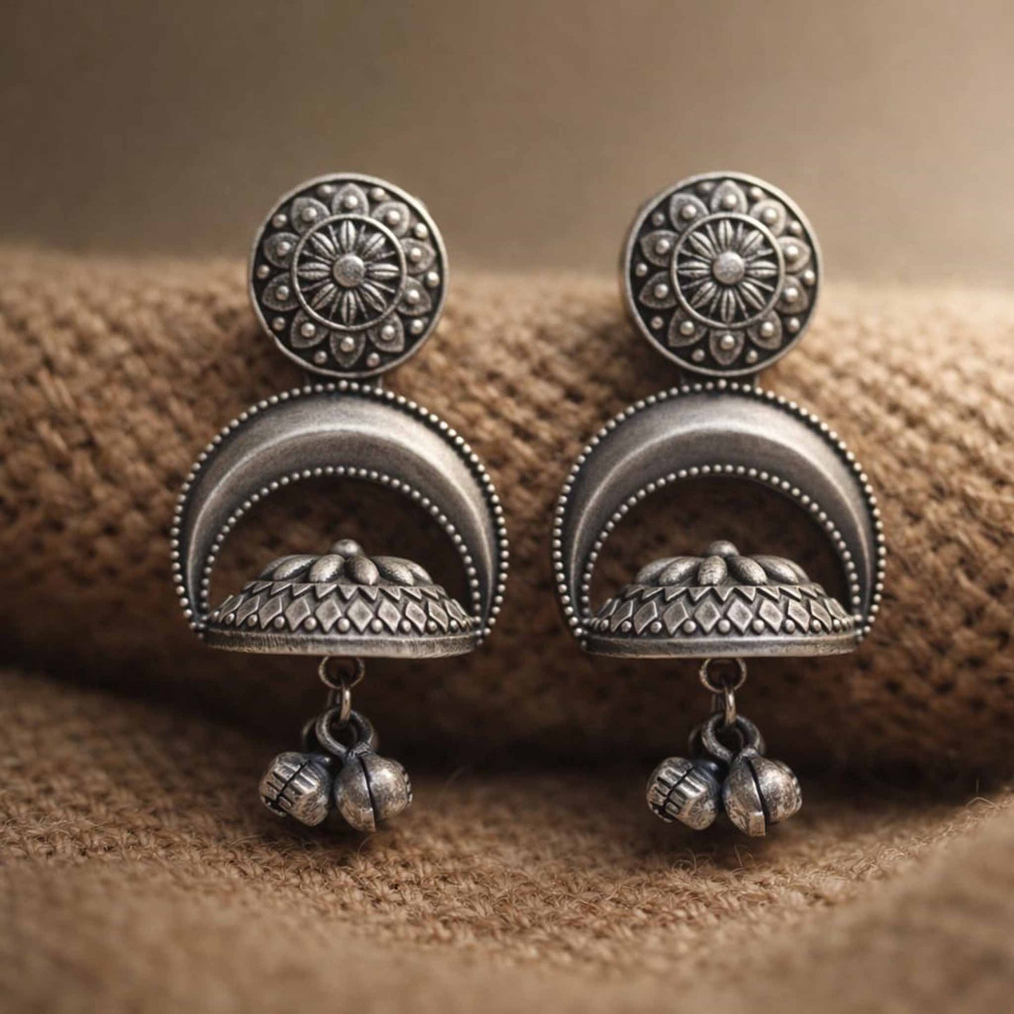 Floral Mandala Crescent Jhumka Earrings for Women