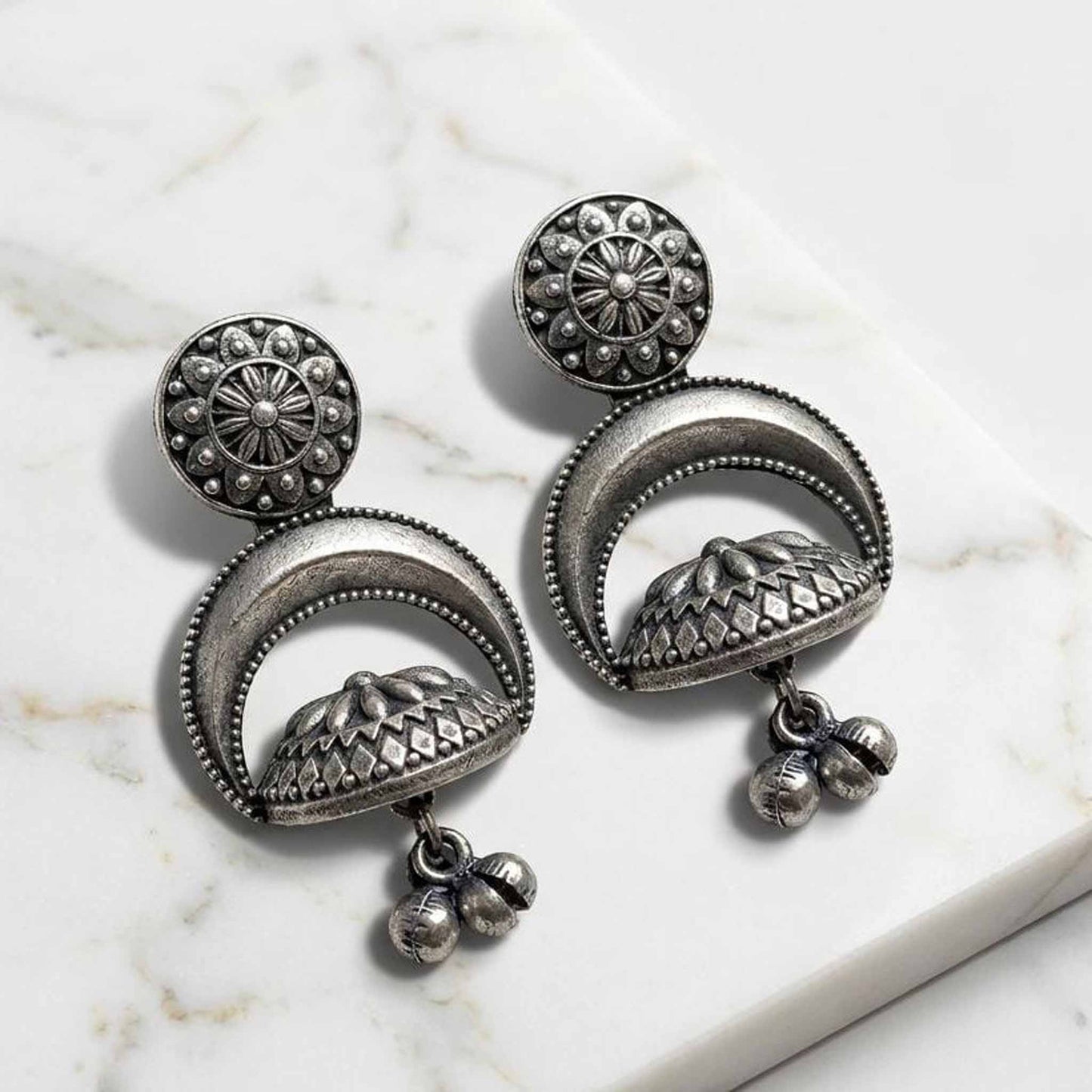 Floral Mandala Crescent Jhumka Earrings for Women