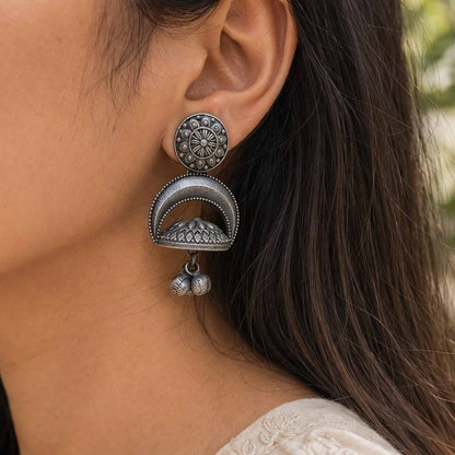 Floral Mandala Crescent Jhumka Earrings for Women
