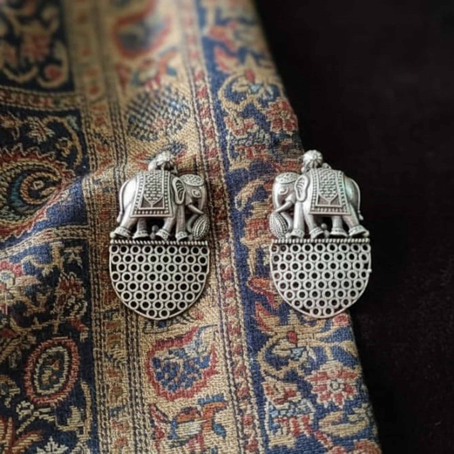 Royal Elephant Motif German Silver Ethnic Earrings