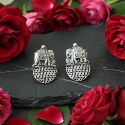 Royal Elephant Motif German Silver Ethnic Earrings