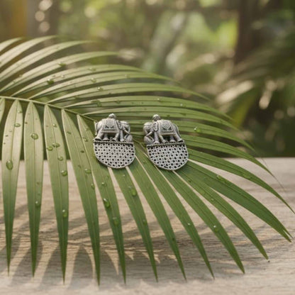 Royal Elephant Motif German Silver Ethnic Earrings
