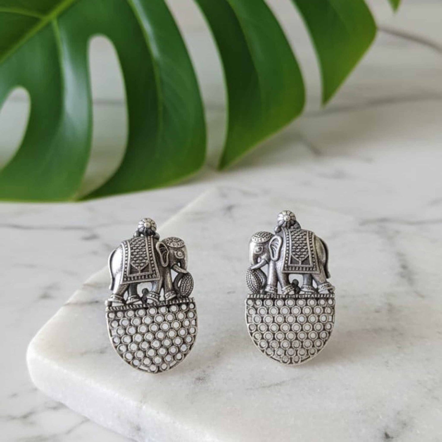 Royal Elephant Motif German Silver Ethnic Earrings