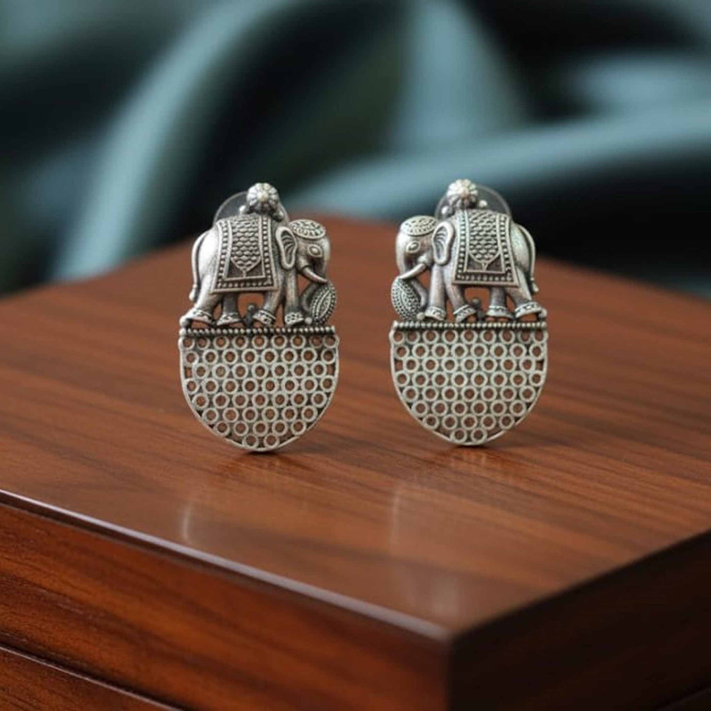 Royal Elephant Motif German Silver Ethnic Earrings