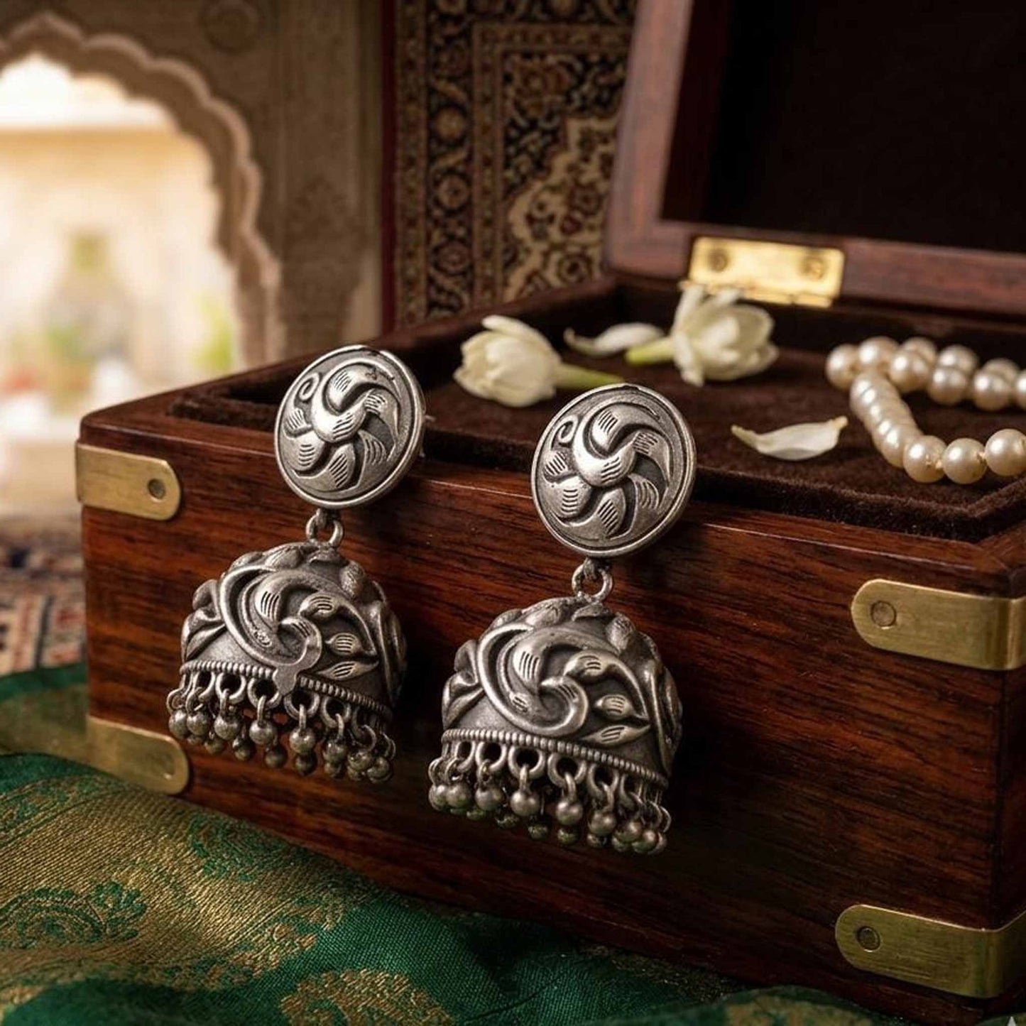 Antique Floral Dome Jhumka Earrings for Women