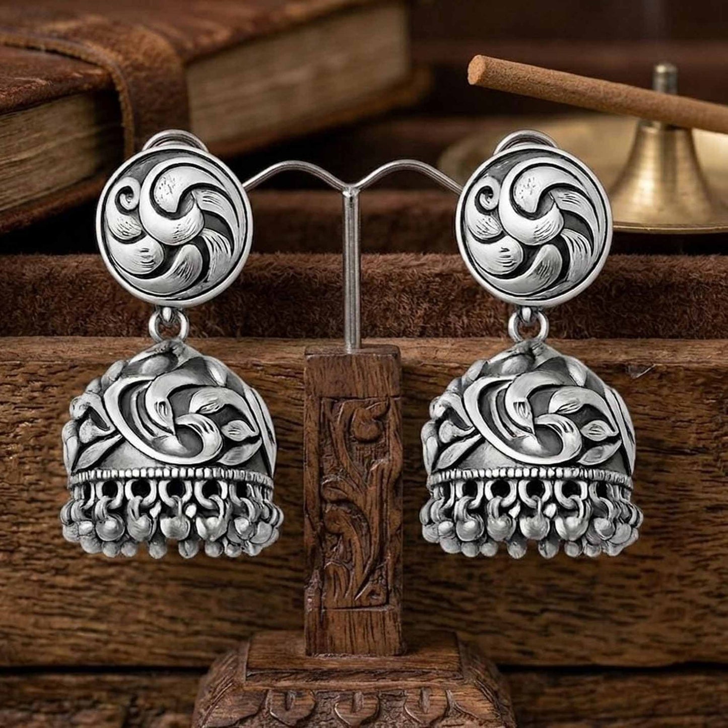 Antique Floral Dome Jhumka Earrings for Women