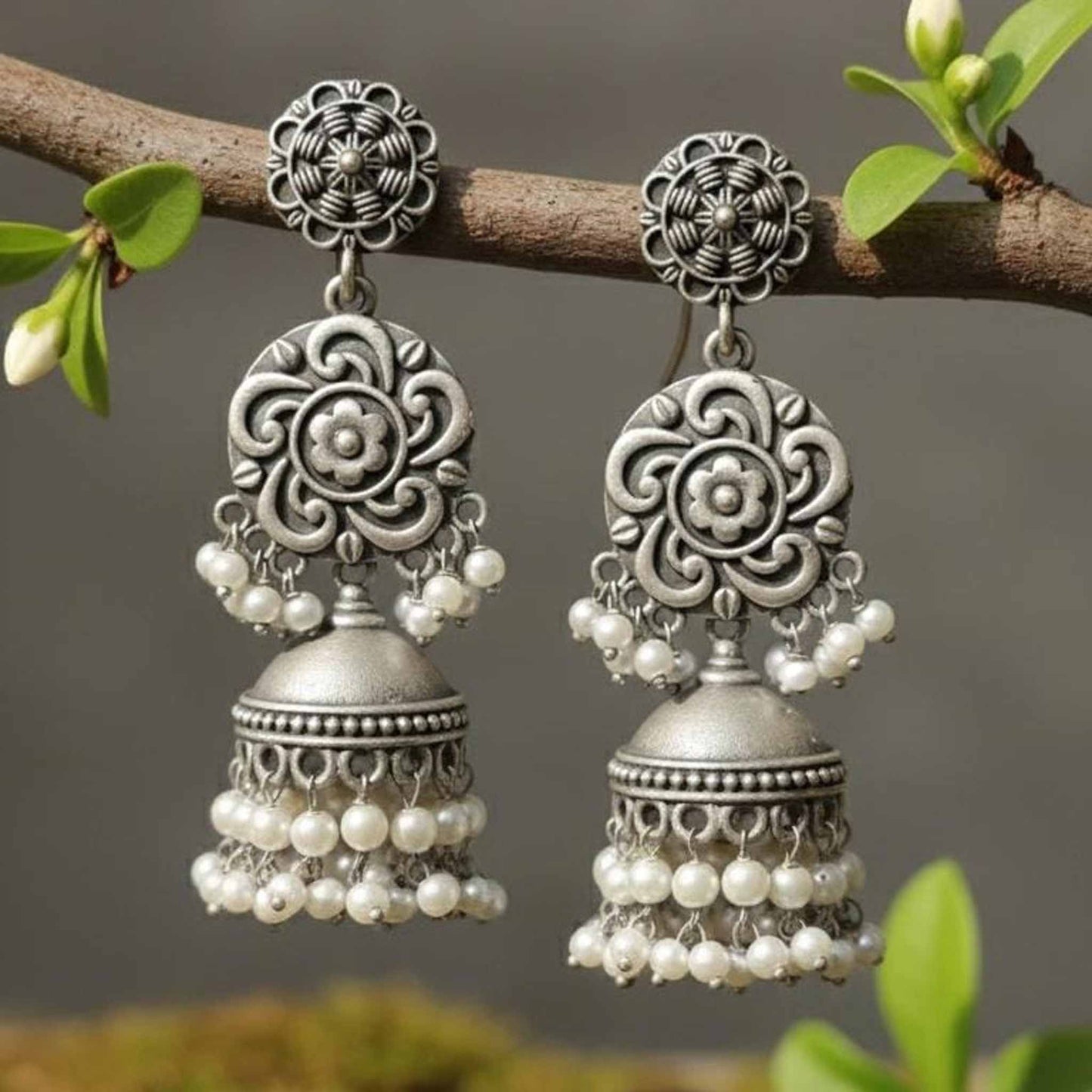 Floral Mandala Pearl Jhumka Earrings for Women