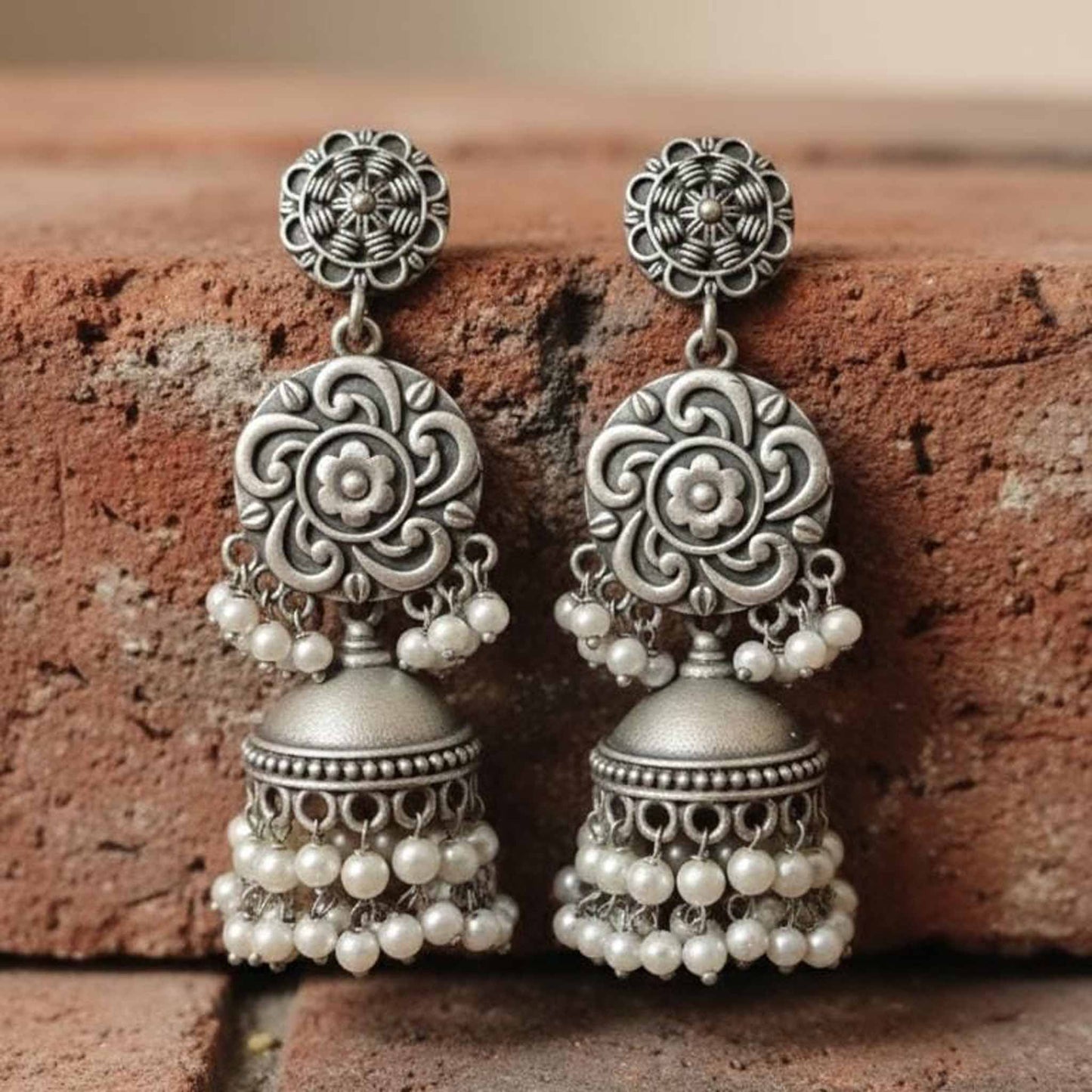 Floral Mandala Pearl Jhumka Earrings for Women