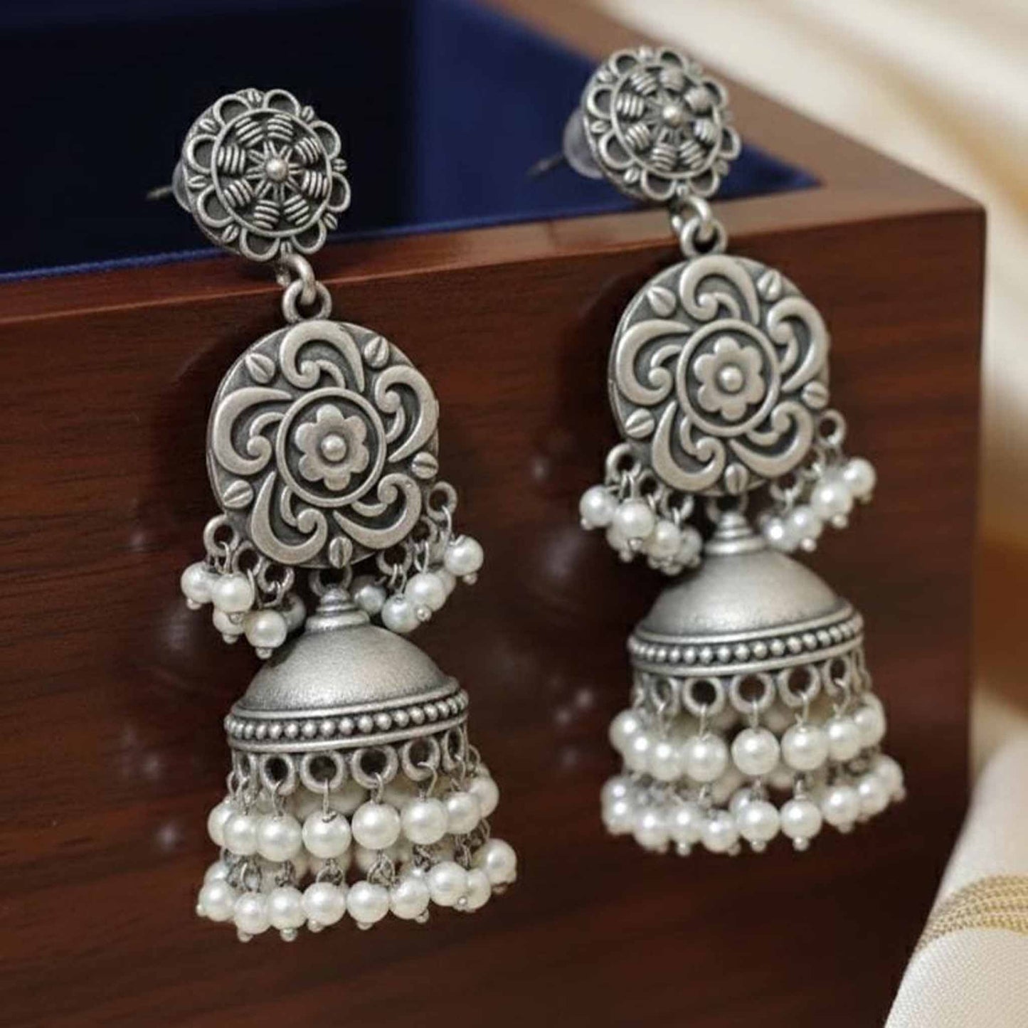 Floral Mandala Pearl Jhumka Earrings for Women