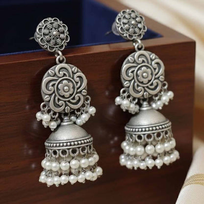 Floral Mandala Pearl Jhumka Earrings for Women