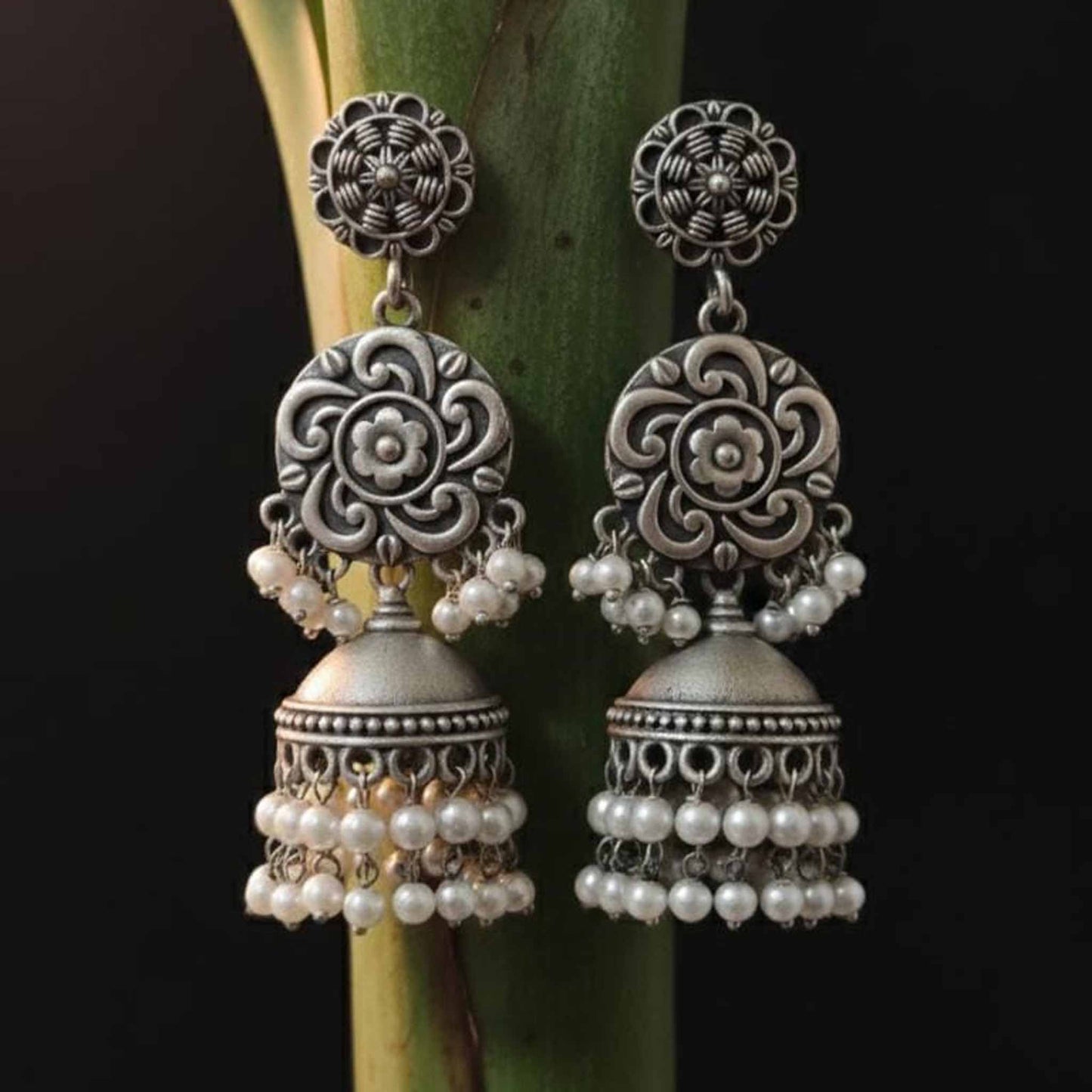Floral Mandala Pearl Jhumka Earrings for Women