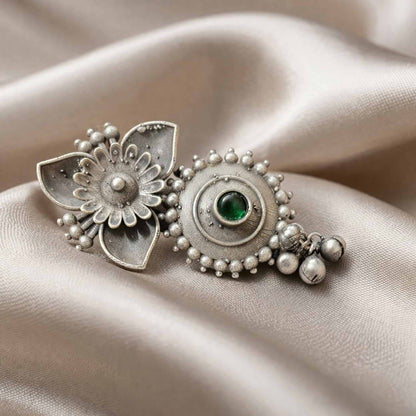 Floral Green Stone German Silver Statement Ring for Women