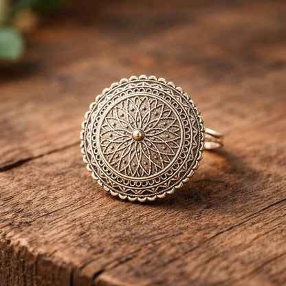 Mandala Floral Antique Finish Statement Ring for Women