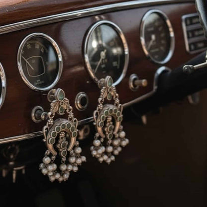 German Silver Pearl Drop Chandbali Earrings