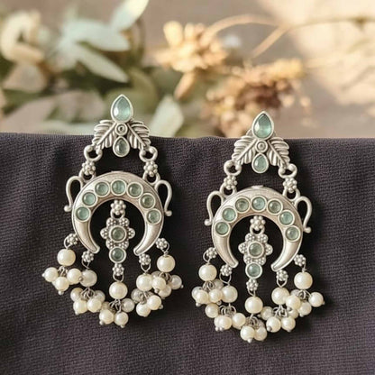 German Silver Pearl Drop Chandbali Earrings