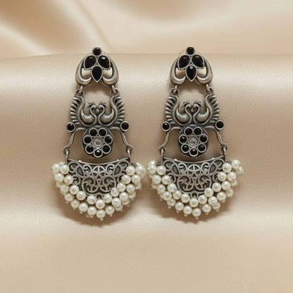 Antique Peacock Motif Pearl Drop Statement Earrings