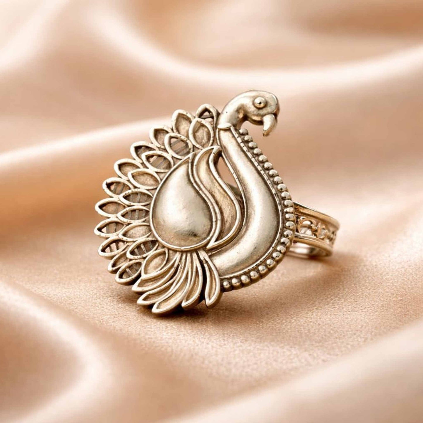 Peacock Design German Silver Statement Ring for Women