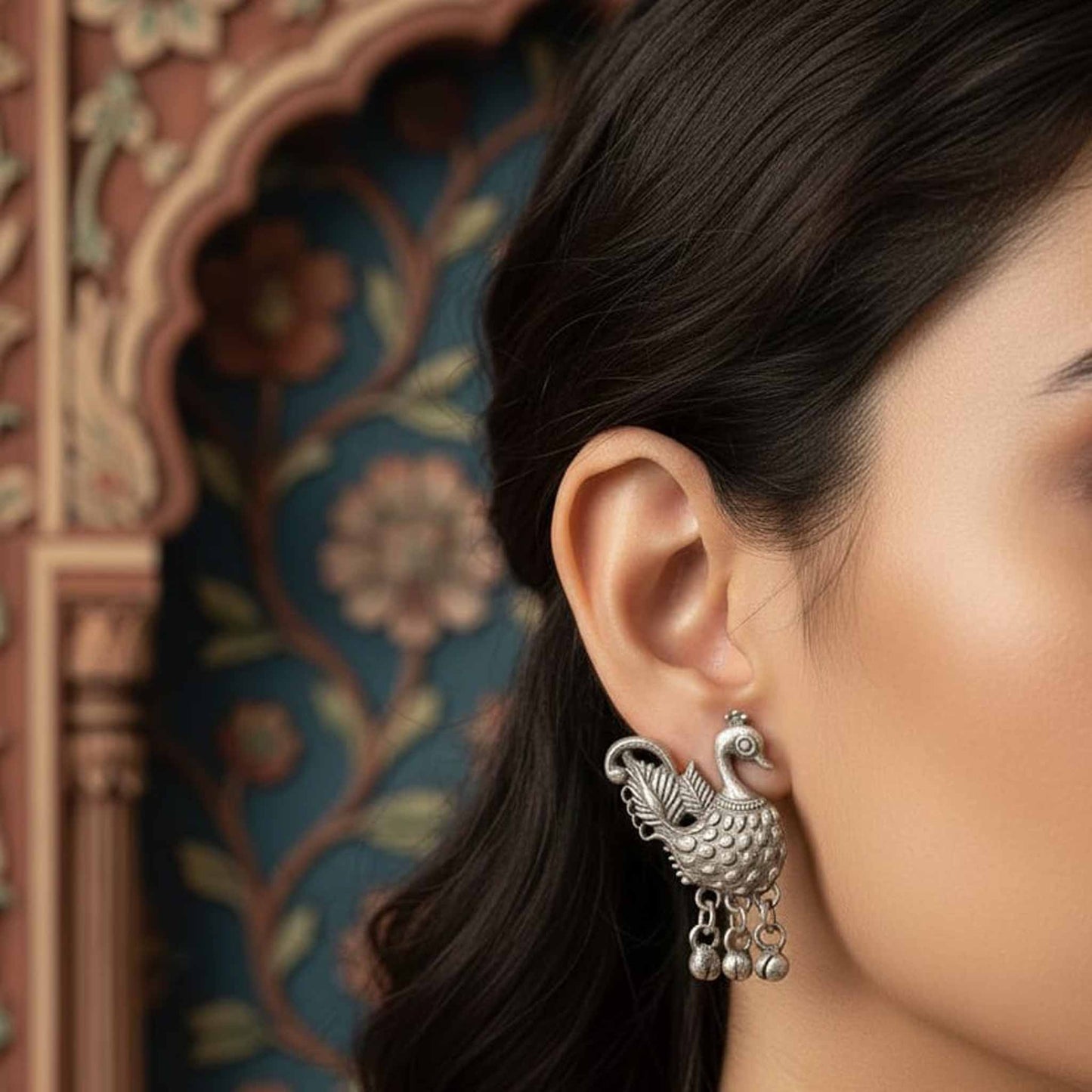 Peacock Design German Silver Studs