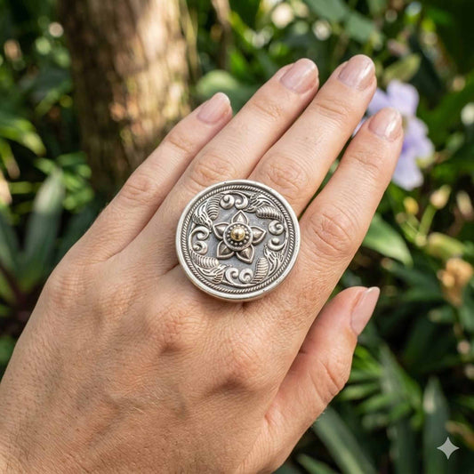 Floral Mandala Design Statement Ring for Women