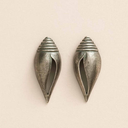 Shankh Design German Silver Stud Earrings for Women
