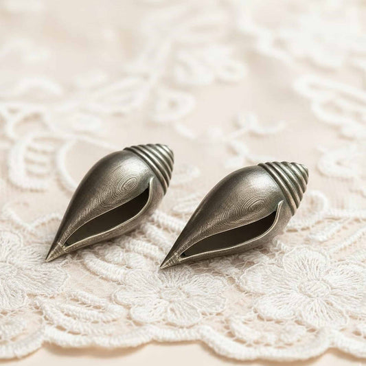 Shankh Design German Silver Stud Earrings for Women