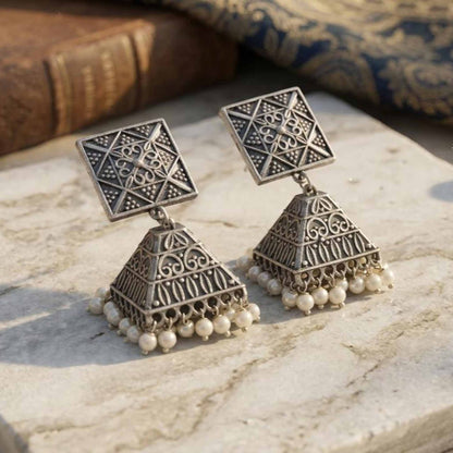 Tribal Square Pearl Jhumka Earrings