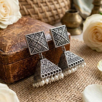 Tribal Square Pearl Jhumka Earrings