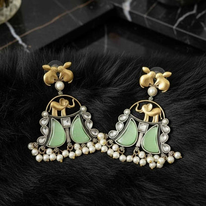 Royal Elephant Motif Pearl Drop Statement Earrings