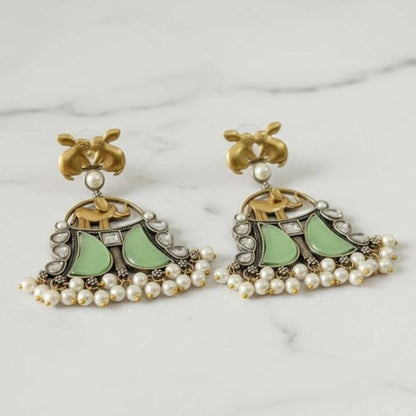 Royal Elephant Motif Pearl Drop Statement Earrings
