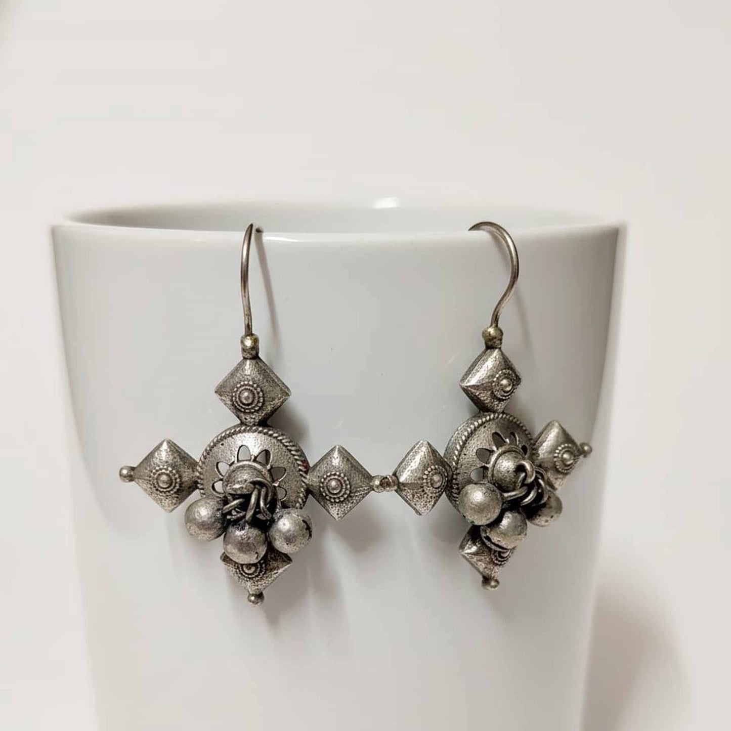 German Silver Ghungroo Drop Earrings – Ethnic Boho Statement