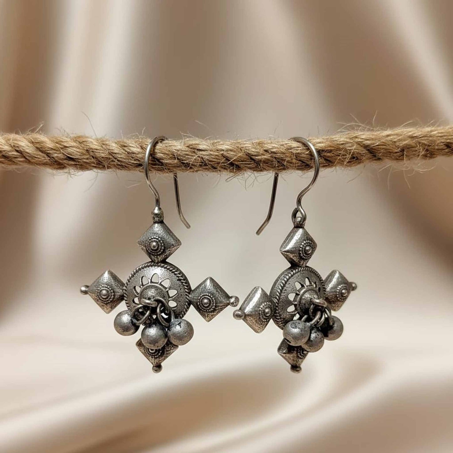 German Silver Ghungroo Drop Earrings – Ethnic Boho Statement