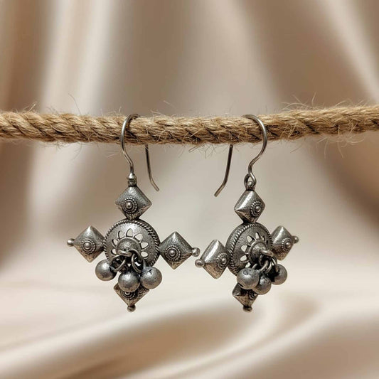 German Silver Ghungroo Drop Earrings – Ethnic Boho Statement