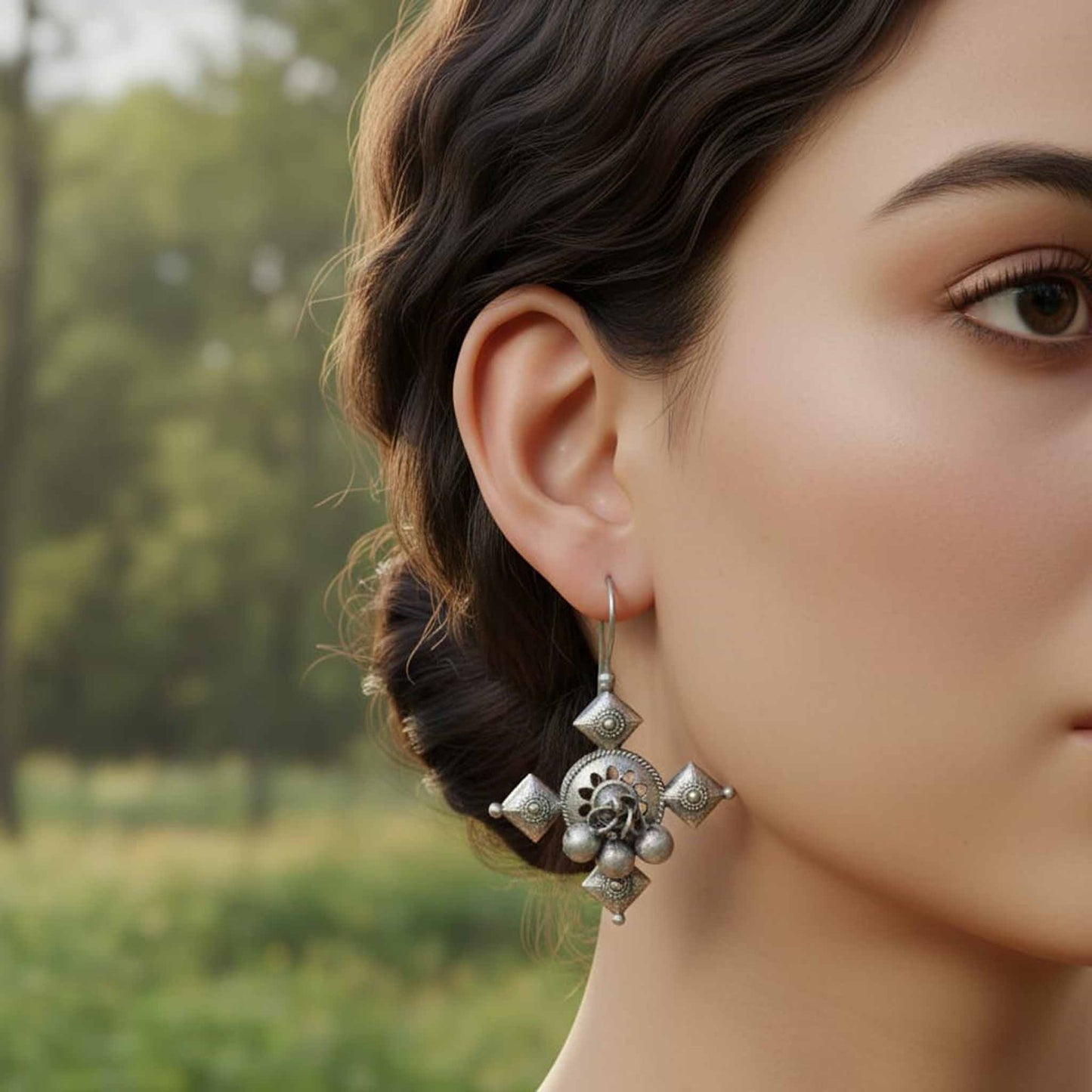German Silver Ghungroo Drop Earrings – Ethnic Boho Statement