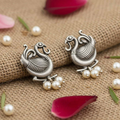 German Silver Peacock Pearl Stud Earrings