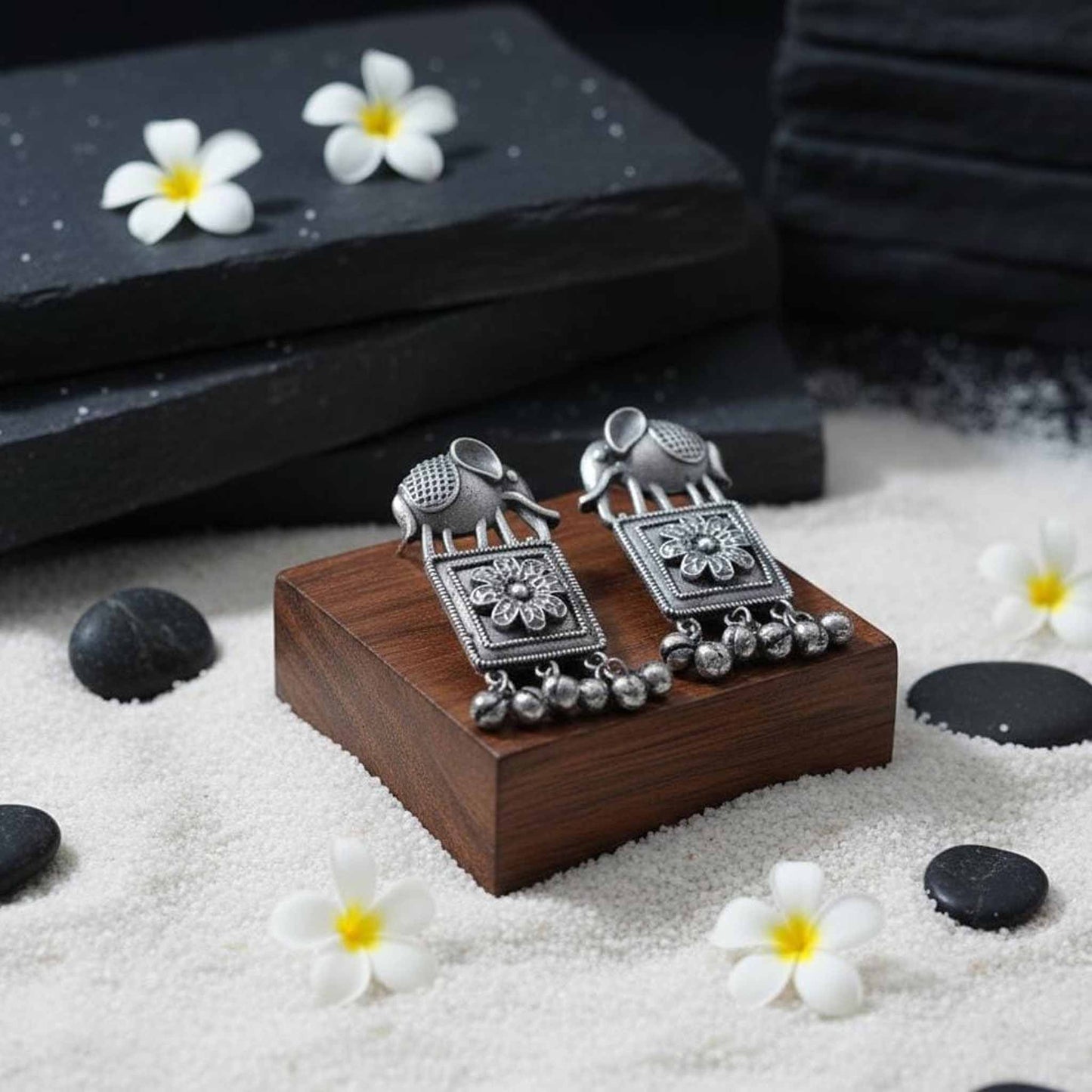 Elephant Motif Ethnic Drop Earrings with Floral Detailing