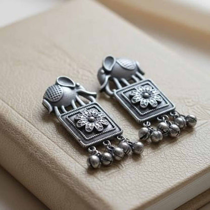 Elephant Motif Ethnic Drop Earrings with Floral Detailing