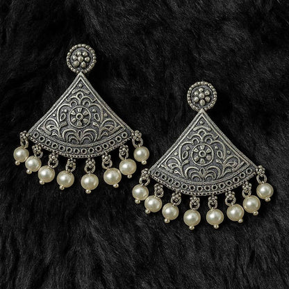 Triangle Pearl Drop German Silver Earrings – Ethnic Statement Studs