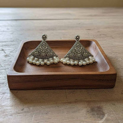 Triangle Pearl Drop German Silver Earrings – Ethnic Statement Studs