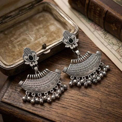 Antique Crescent Floral German Silver Statement Earrings